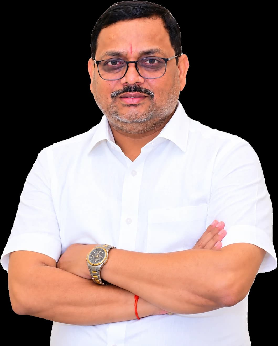 Vinod Kumar Upadhyay standing with arms folded, in a white shirt